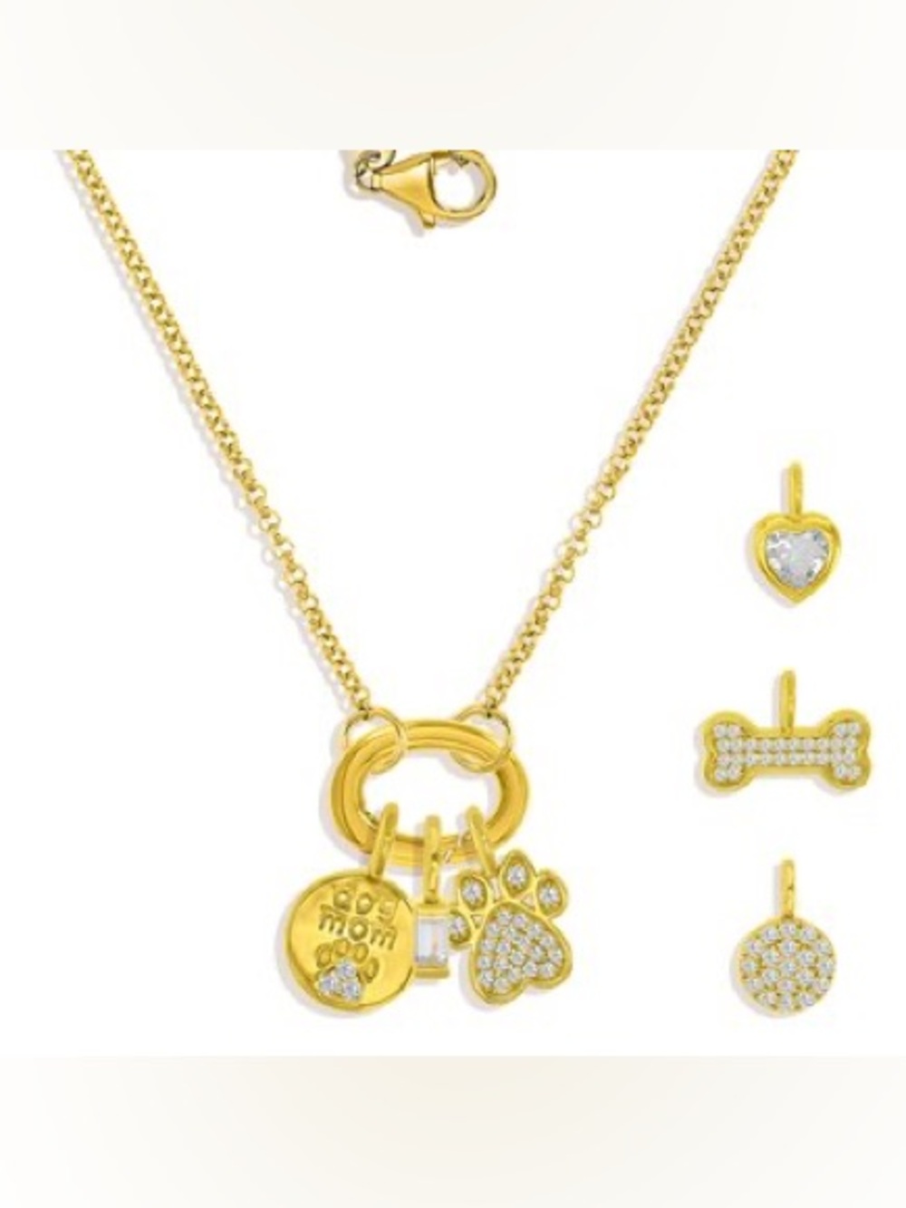 Charm Bar viral dog mom necklace gold Tone Charm Necklace bone paw 14kt - Picture 2 of 5